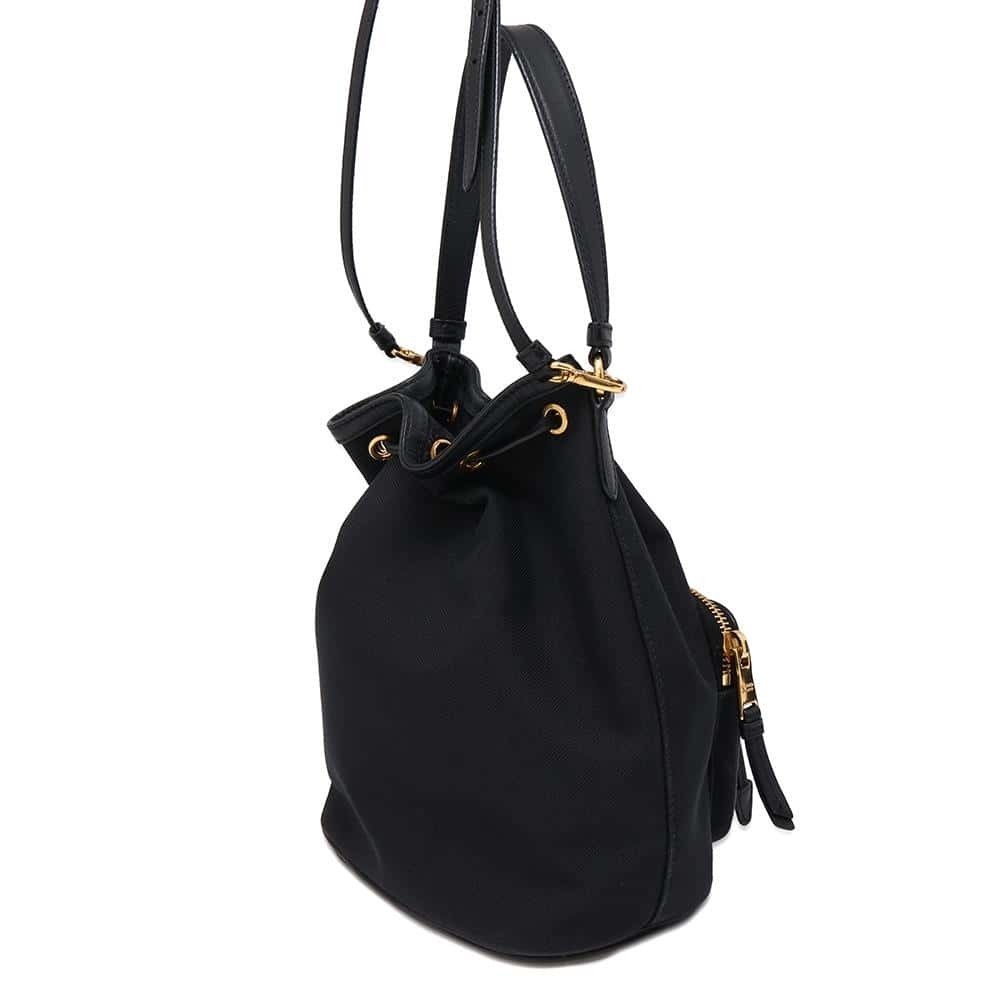 Prada Leather Drawstring Black Duet Pochette Shoulder Bag Handbag